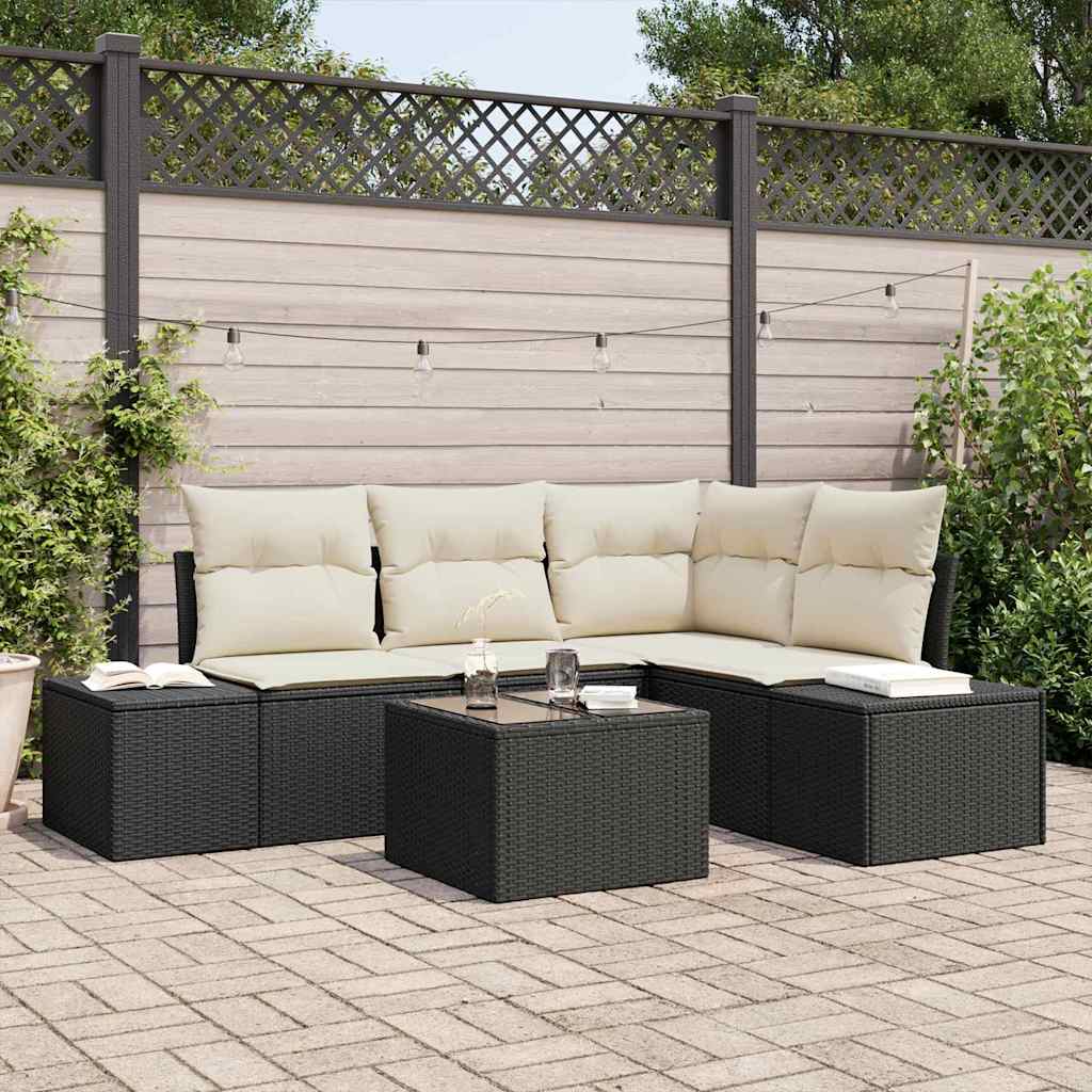 Gartensofa-set 5 stk. Schwarz Poly-Rattan