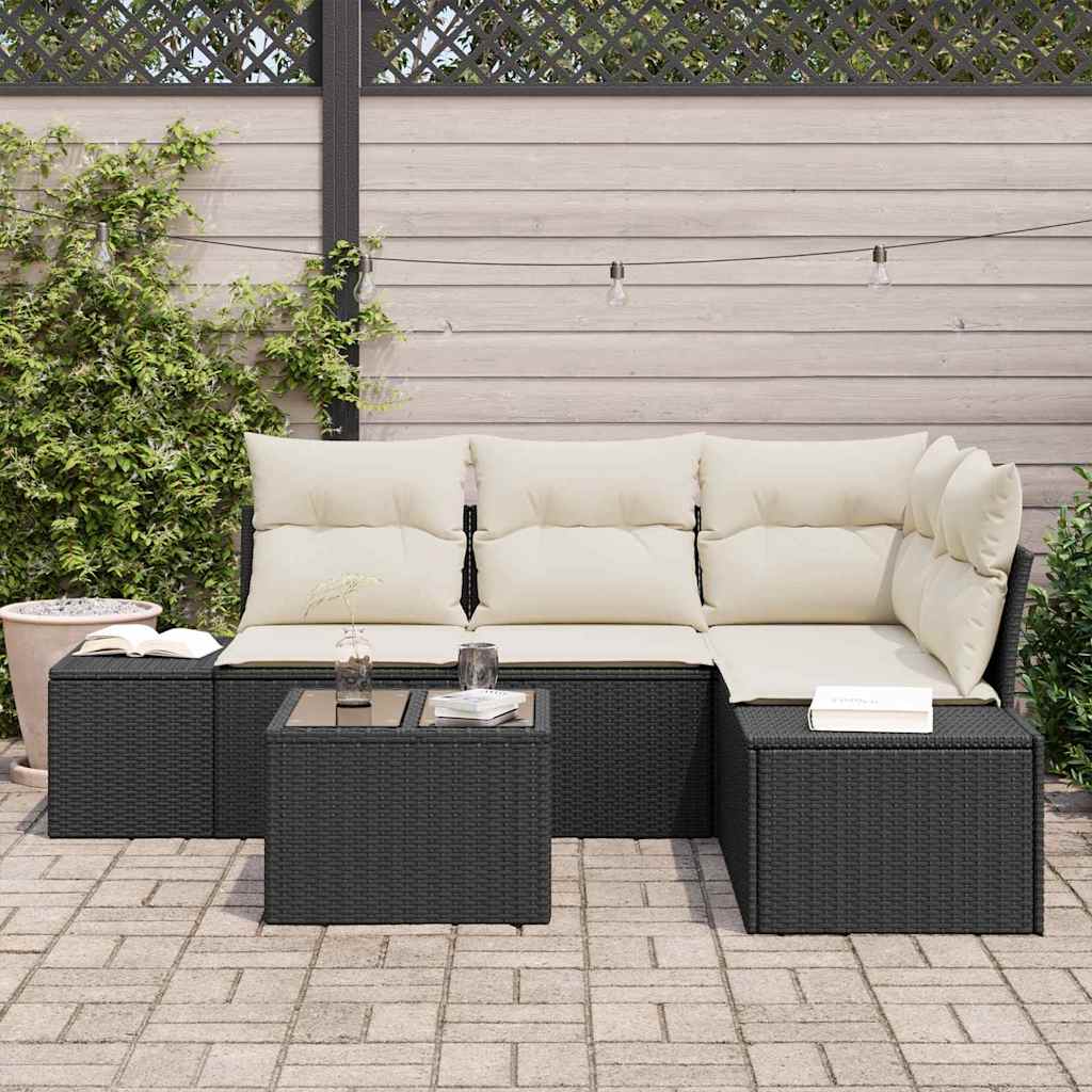 Gartensofa-set 5 stk. Schwarz Poly-Rattan