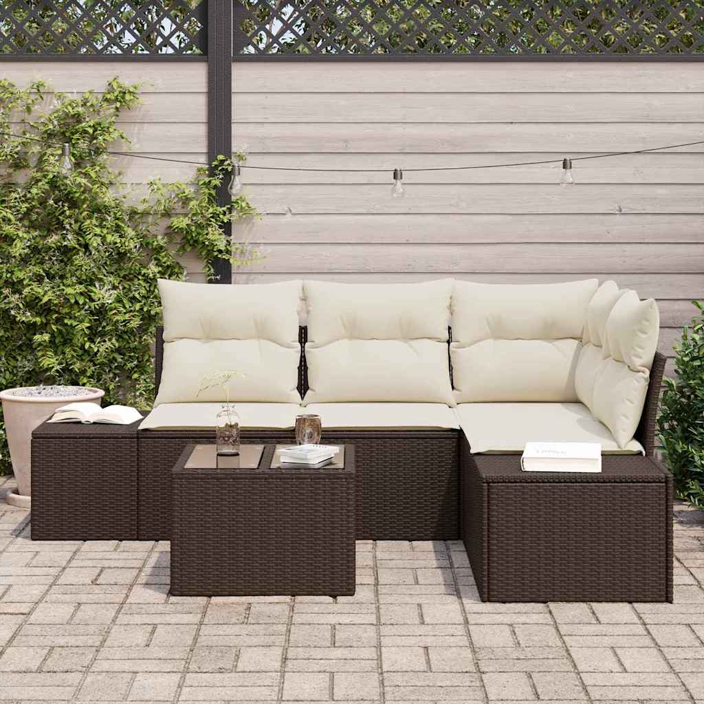 Gartensofa-set 5 Stk. Braun Poly-Rattan