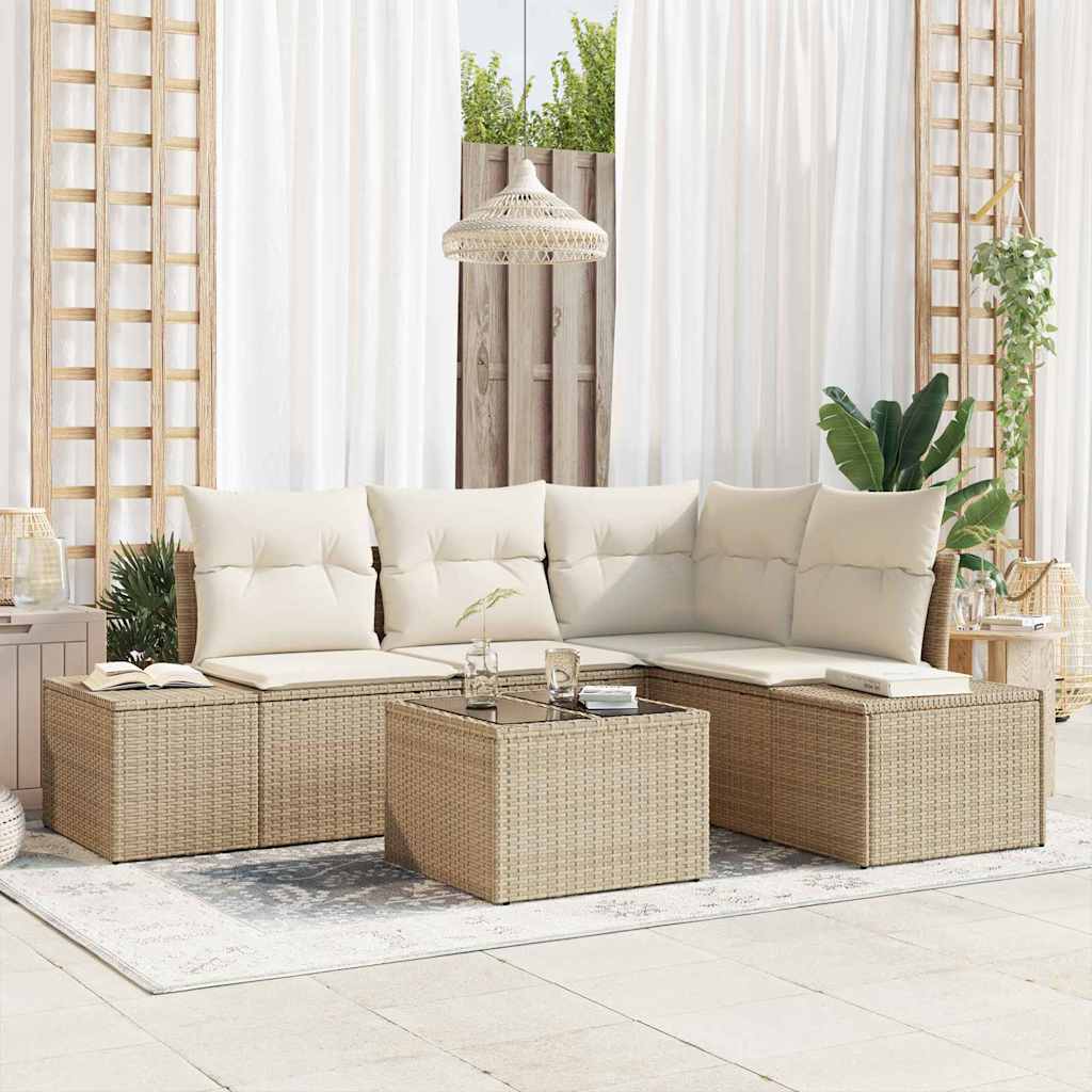 Gartensofa-set 5 stk. Beige Poly-Rattan
