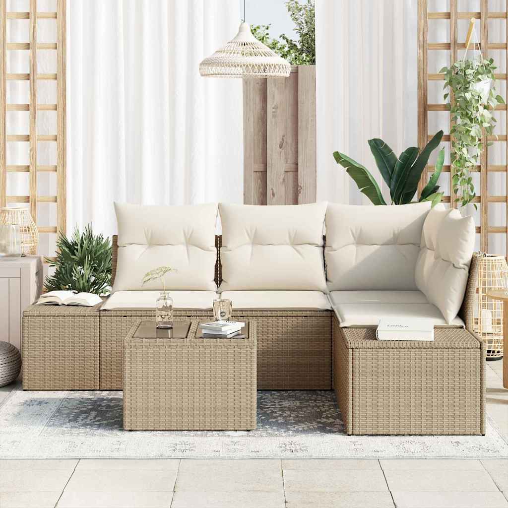Gartensofa-set 5 stk. Beige Poly-Rattan