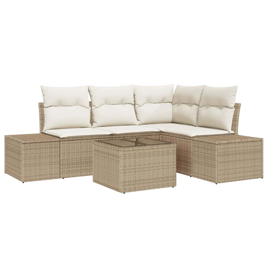 Gartensofa-set 5 stk. Beige Poly-Rattan