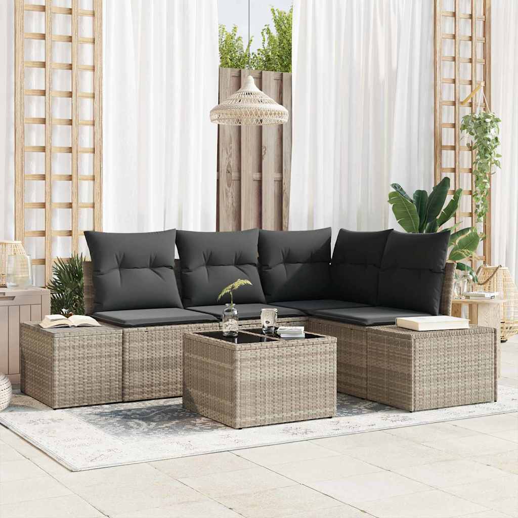 Gartensofa-set 5 pcs Hellgrau Poly-Rattan