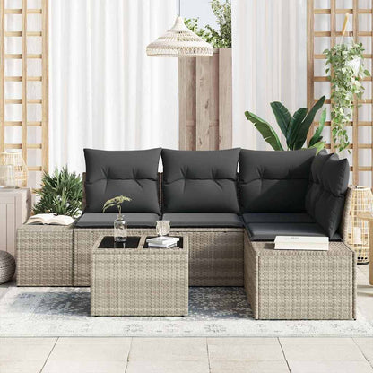 Gartensofa-set 5 stk. Hellgrau Poly-Rattan