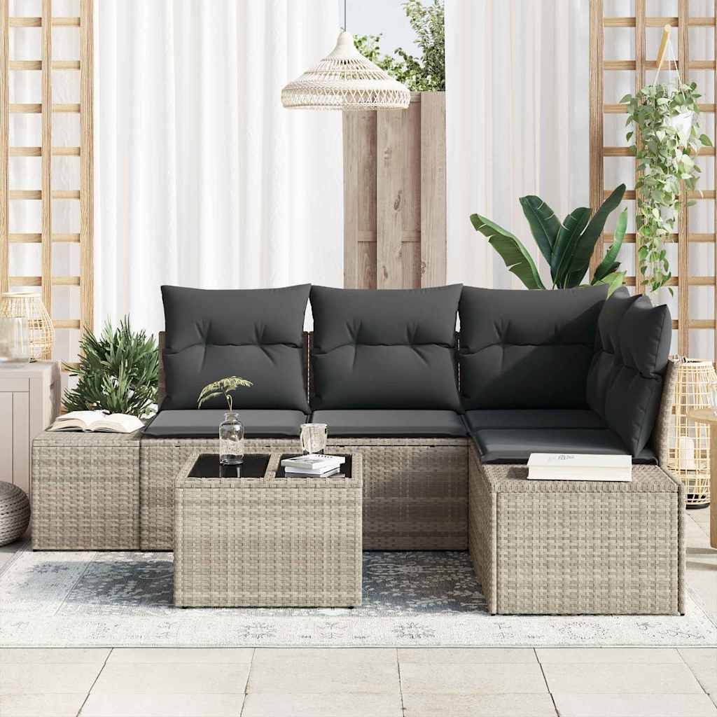 Gartensofa-set 5 pcs Hellgrau Poly-Rattan