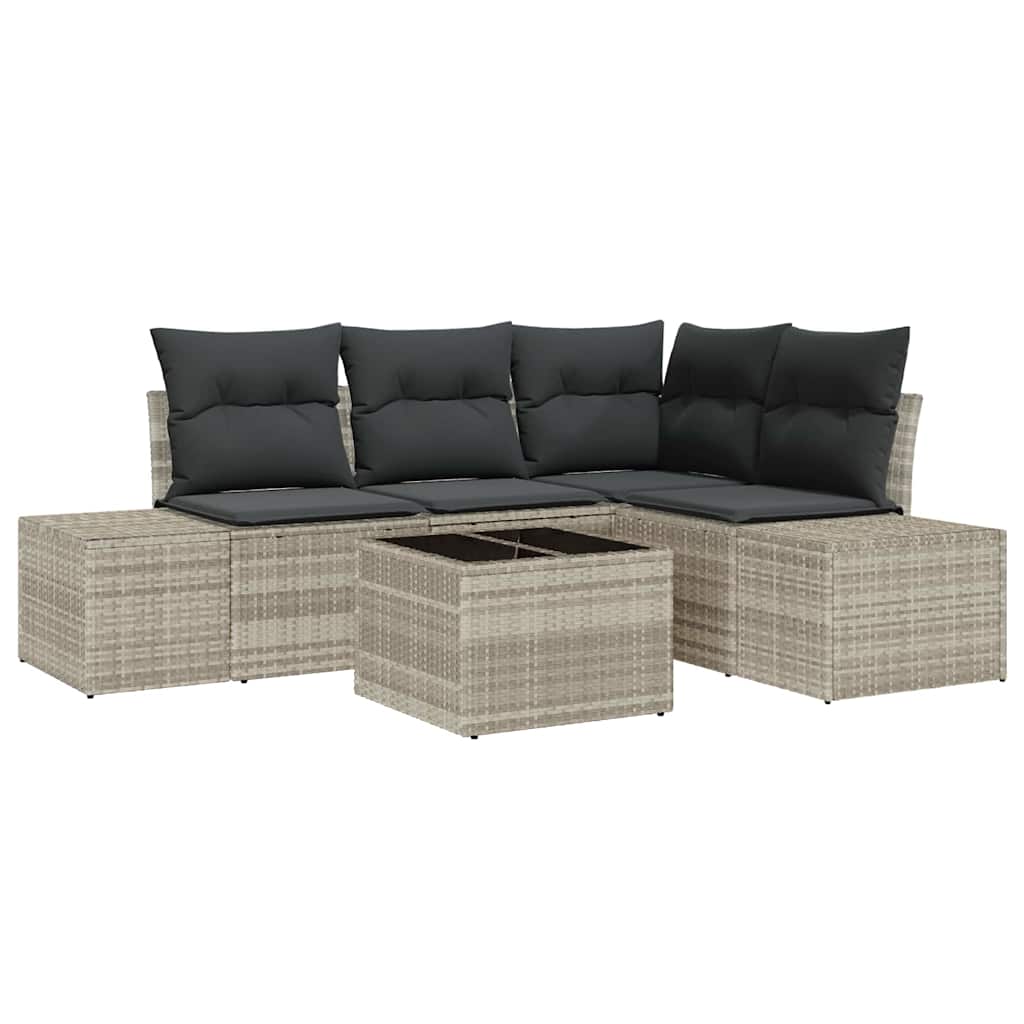Gartensofa-set 5 Stk. Hellgrau Poly-Rattan