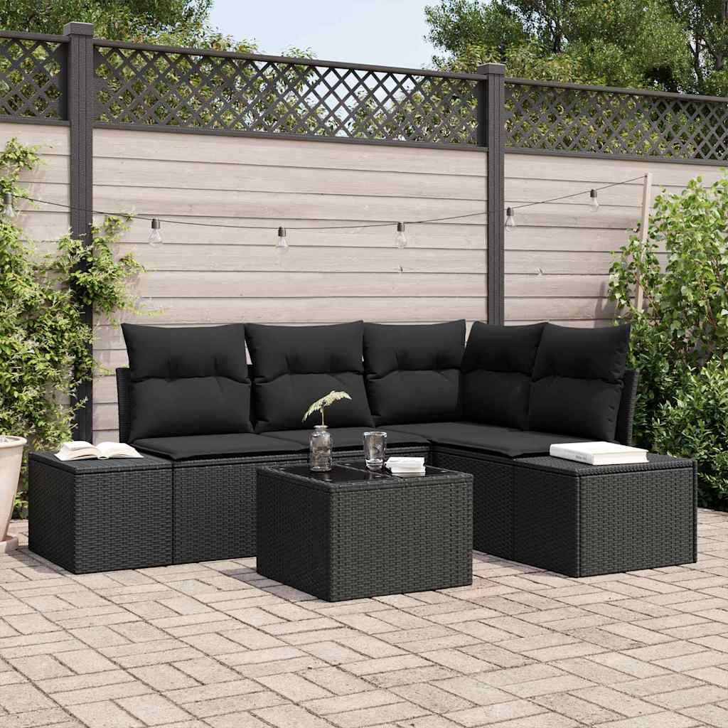 Gartensofa-set 5 stk. Schwarz Poly-Rattan