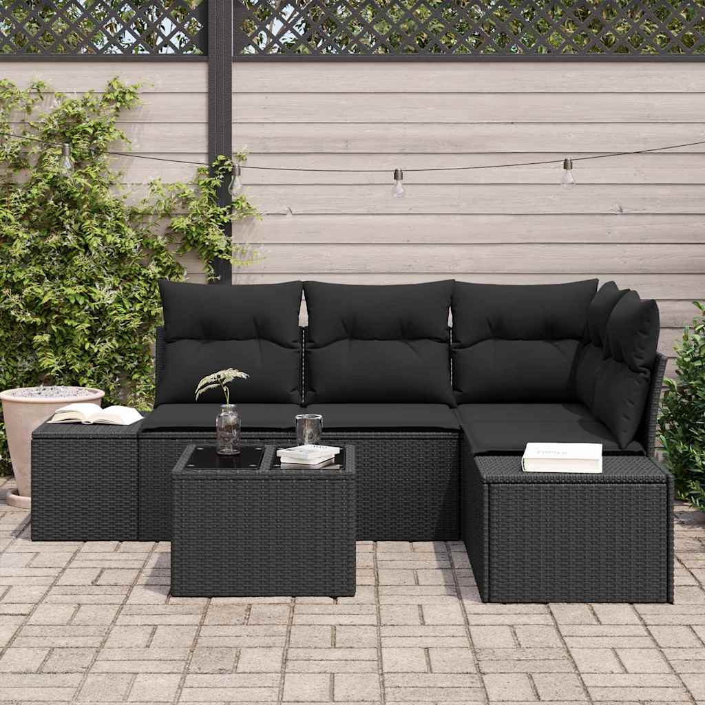 Gartensofa-set 5 stk. Schwarz Poly-Rattan