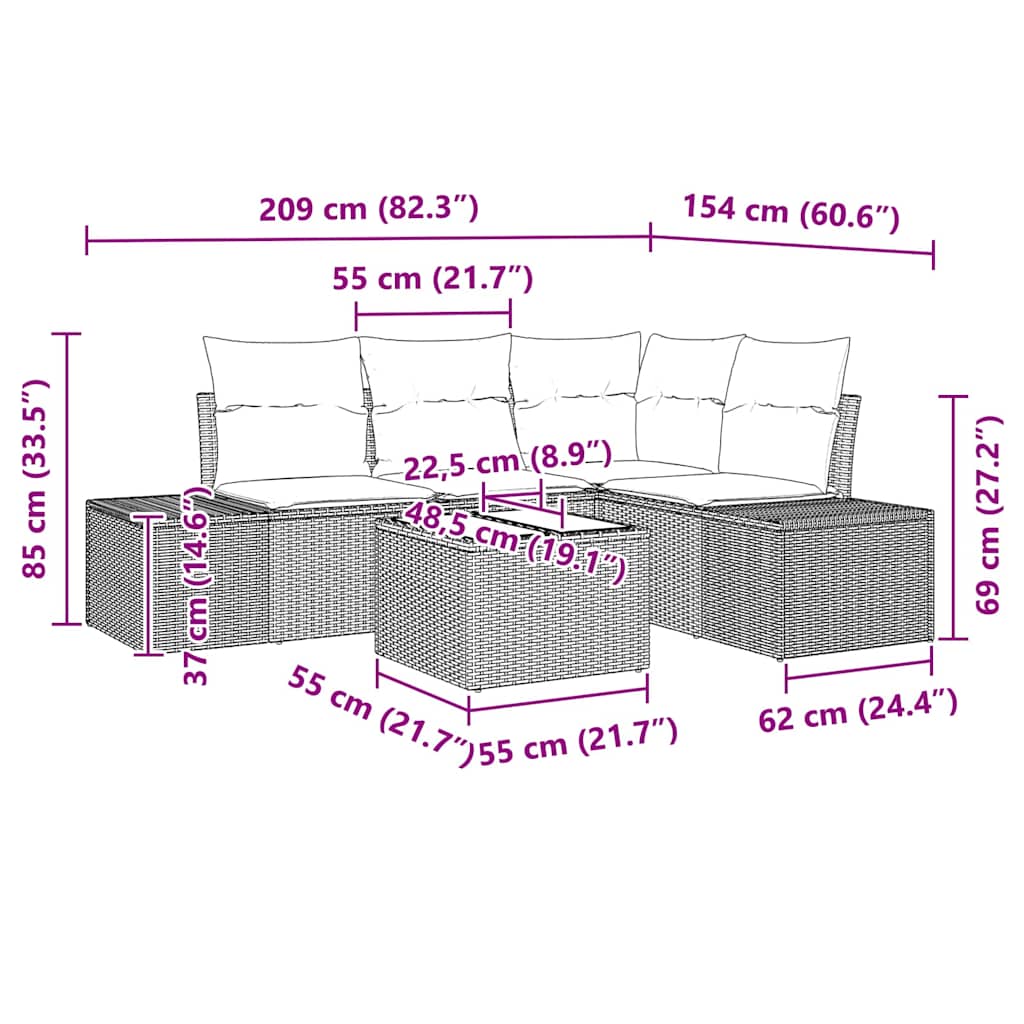 Gartensofa-set 5 stk. Schwarz Poly-Rattan