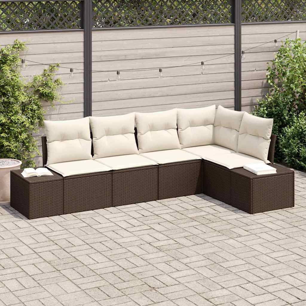 Gartensofa-set 5 stk. Braun Poly-Rattan