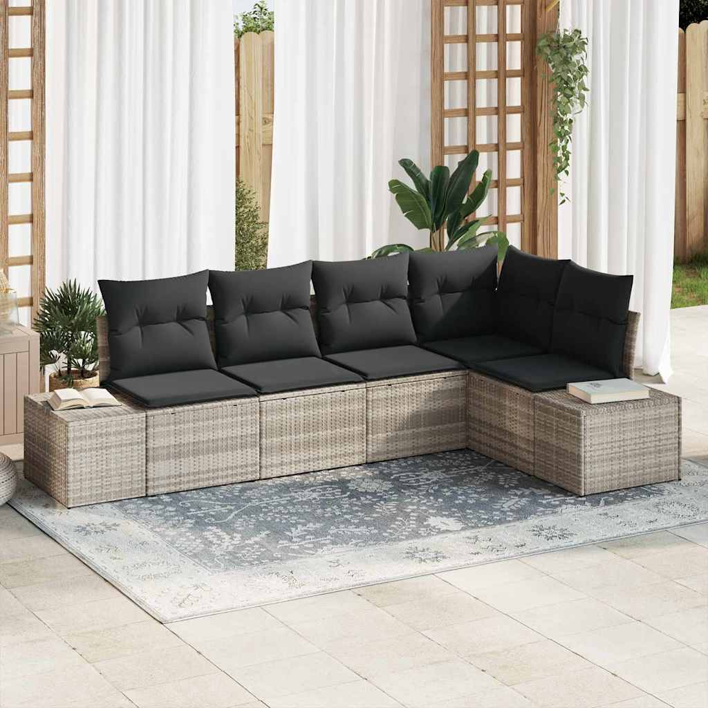 Gartensofa-set 5 Stk. Hellgrau Poly-Rattan