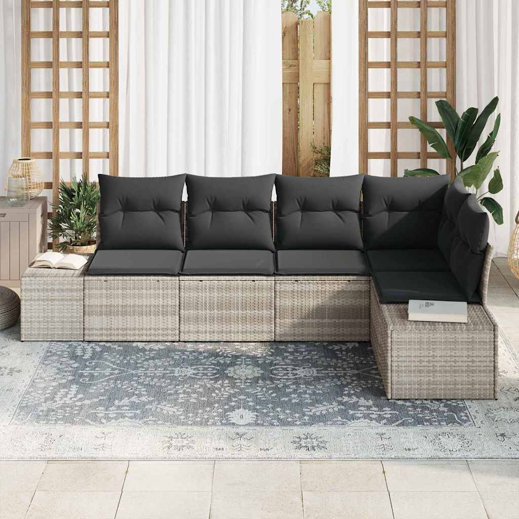 Gartensofa-set 5 pcs Hellgrau Poly-Rattan