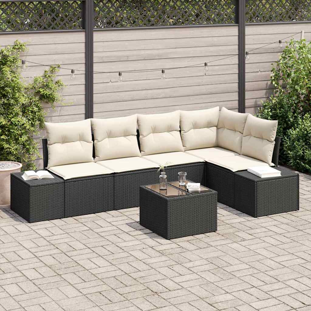 Gartensofa-set 6 stk. Schwarz Poly-Rattan