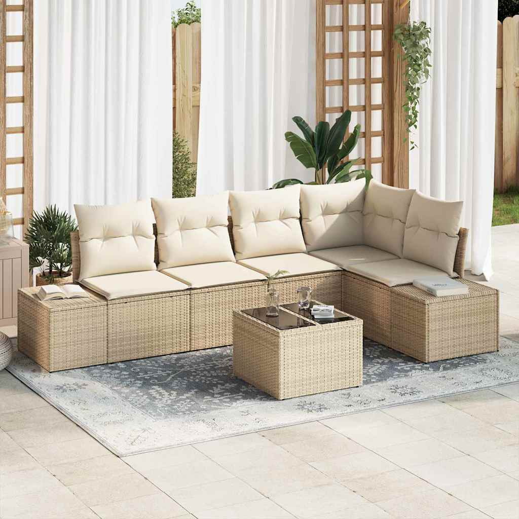 Gartensofa-set 6 stk. Beige Poly-Rattan