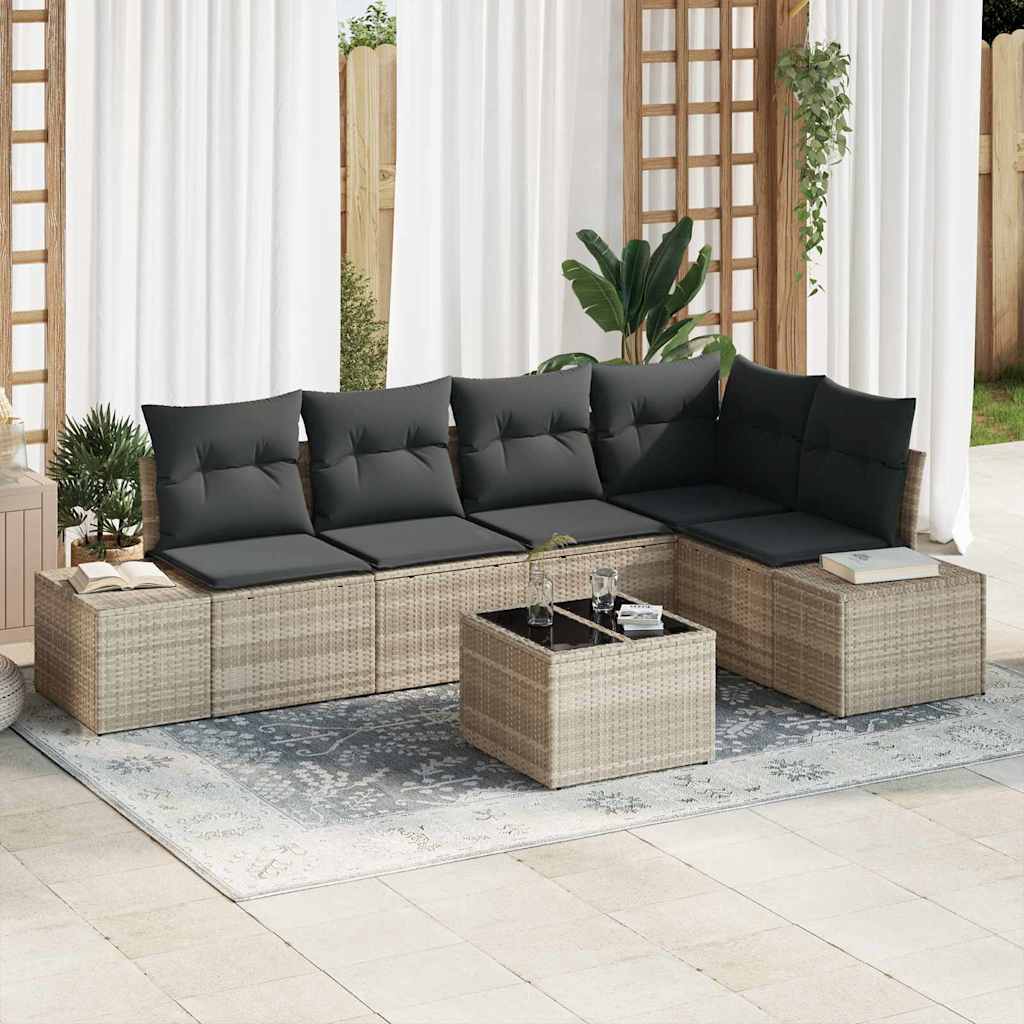 Gartensofa-set 6 stk. Hellgrau Poly-Rattan