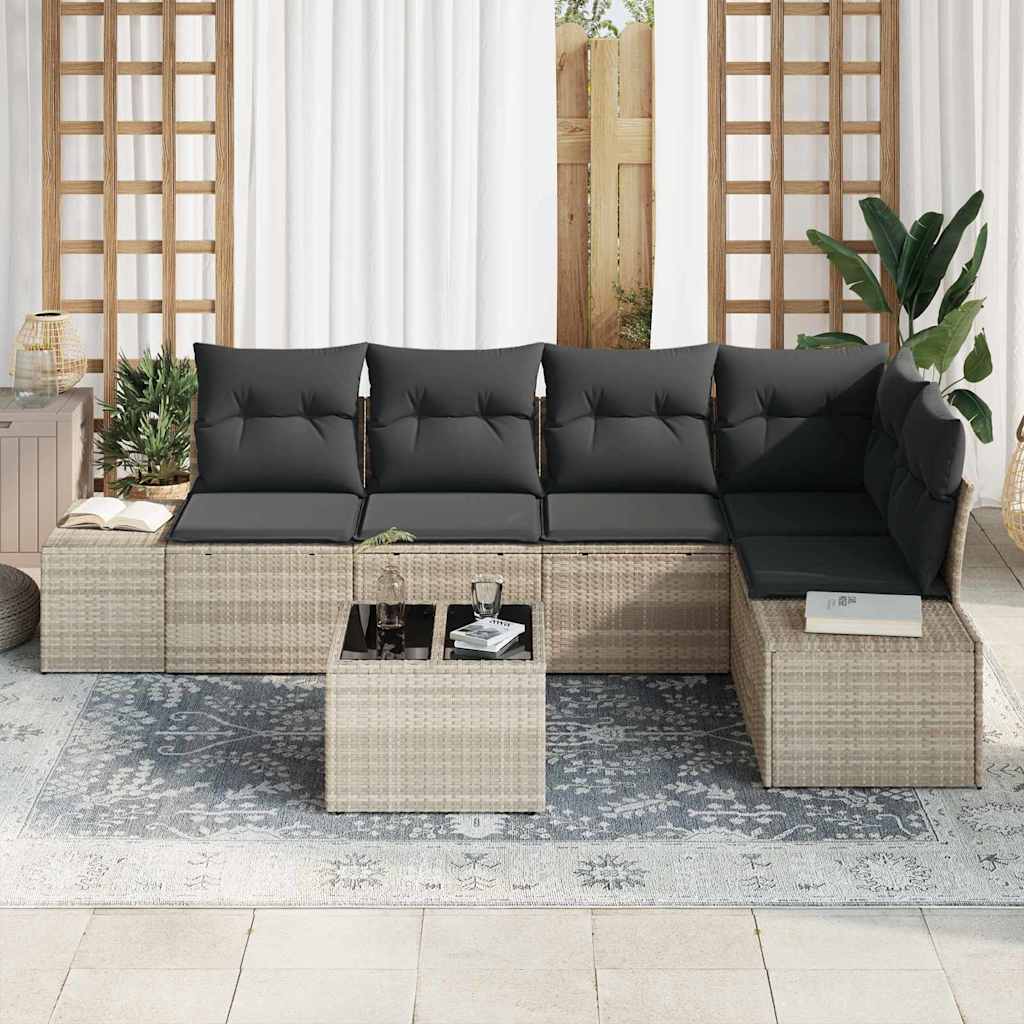 Gartensofa-set 6 stk. Hellgrau Poly-Rattan