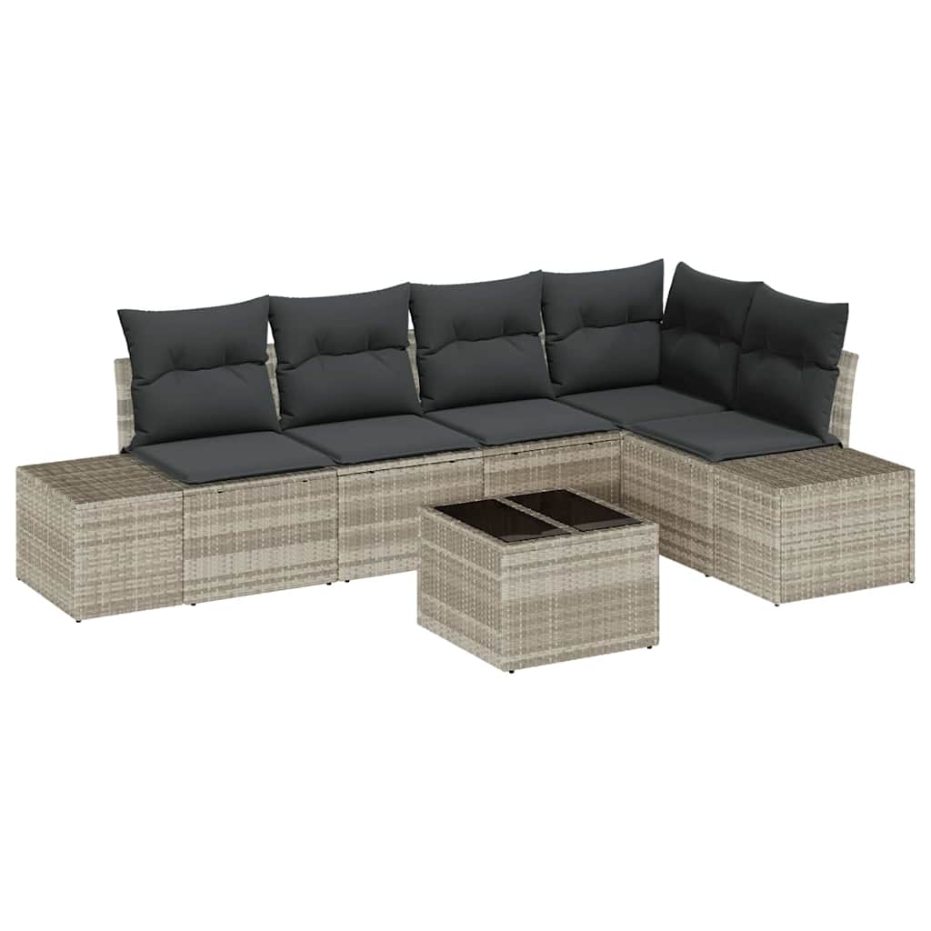 Gartensofa-set 6 stk. Hellgrau Poly-Rattan