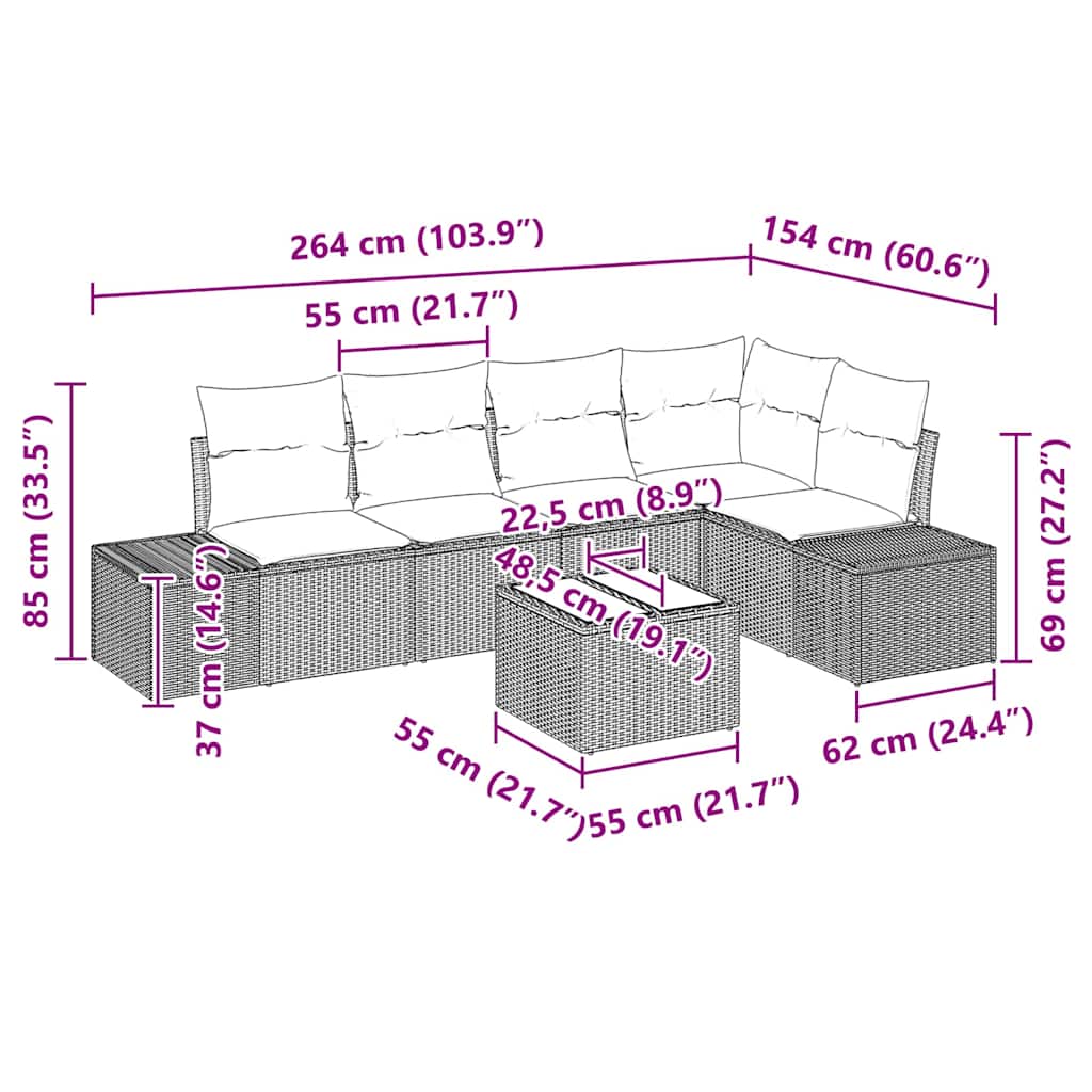 Gartensofa-set 6 stk. Hellgrau Poly-Rattan