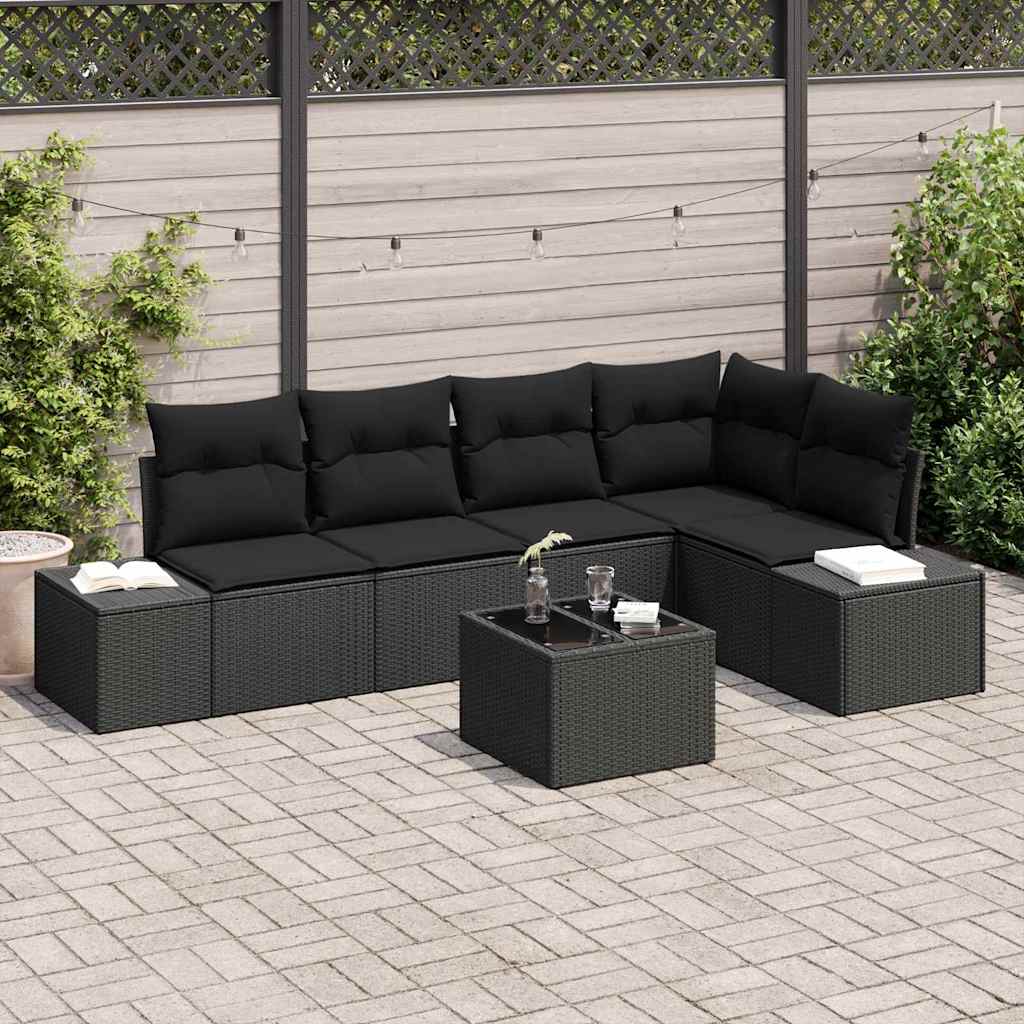 Gartensofa-set 6 stk. Schwarz Poly-Rattan
