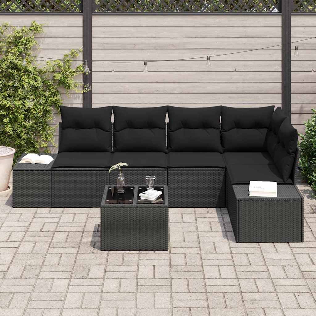 Gartensofa-set 6 stk. Schwarz Poly-Rattan