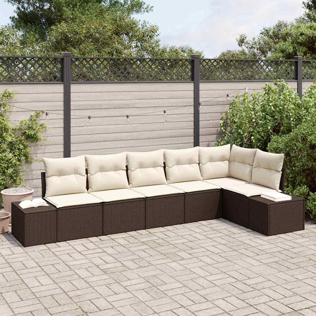 Gartensofa-set 6 stk. Braun und Creme Poly-Rattan