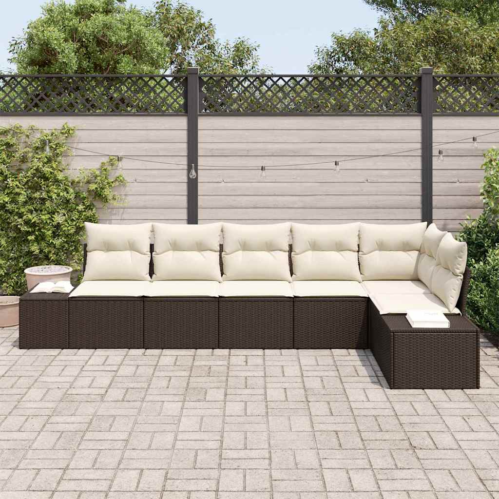Gartensofa-set 6 stk. Braun und Creme Poly-Rattan