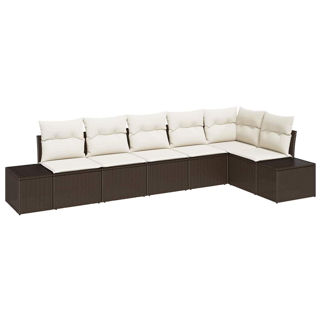 Gartensofa-set 6 stk. Braun und Creme Poly-Rattan