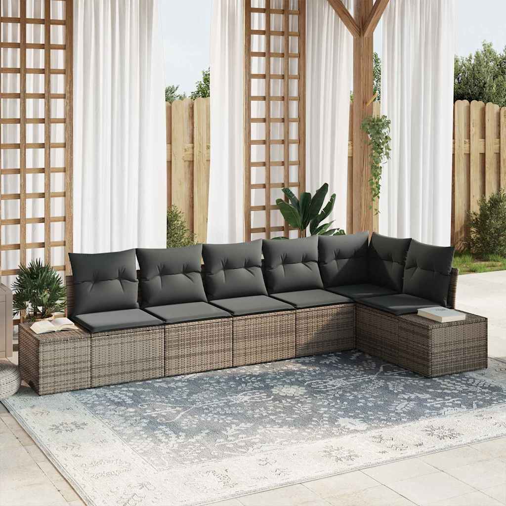 Gartensofa-set 6 stk. Grau Poly-Rattan