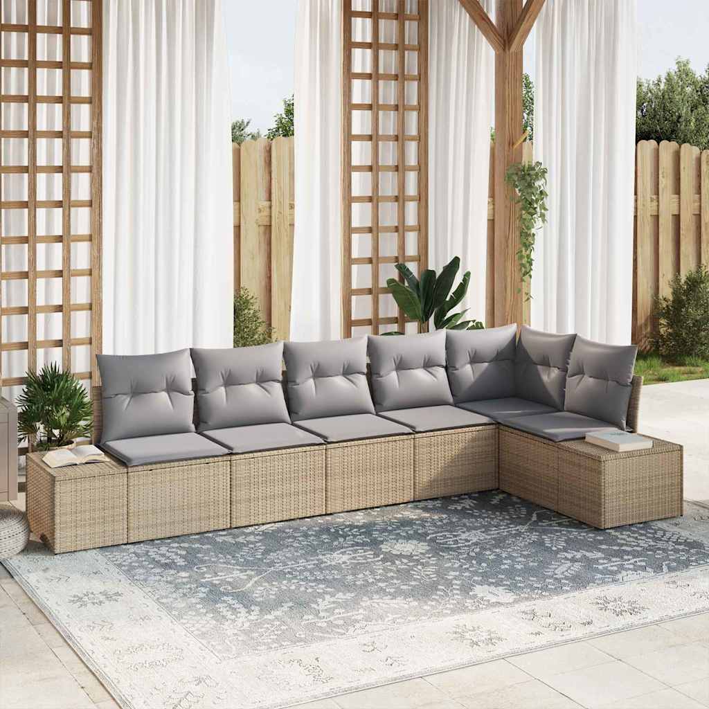 Gartensofa-set mit Kissen 6 pcs Beige und Grau Poly-Rattan
