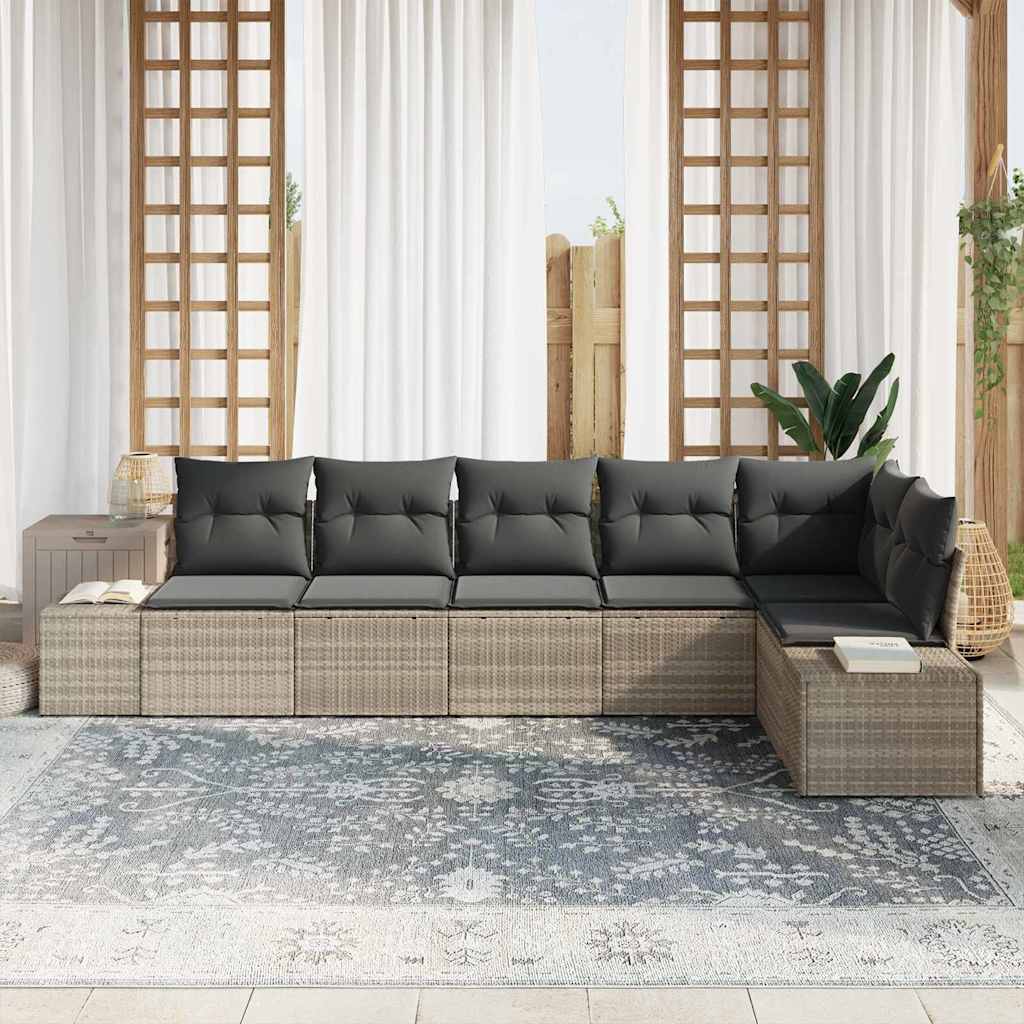Gartensofa-set 6 stk. Hellgrau Poly-Rattan