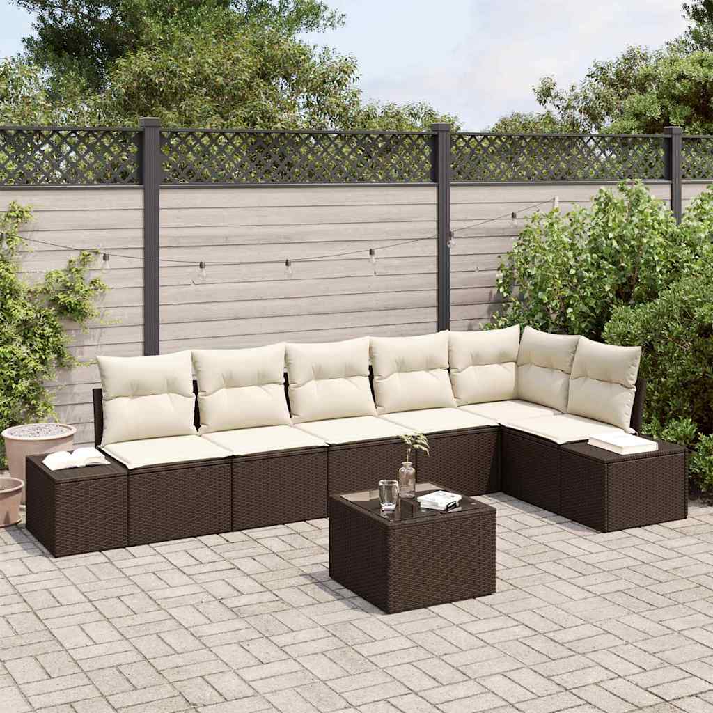 Gartensofa-set 7 stk. Braun und Creme Poly-Rattan