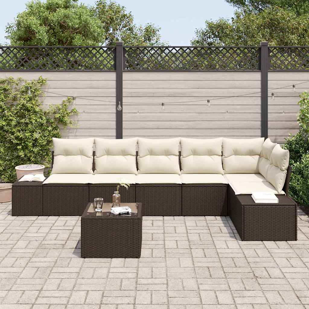 Gartensofa-set 7 stk. Braun und Creme Poly-Rattan