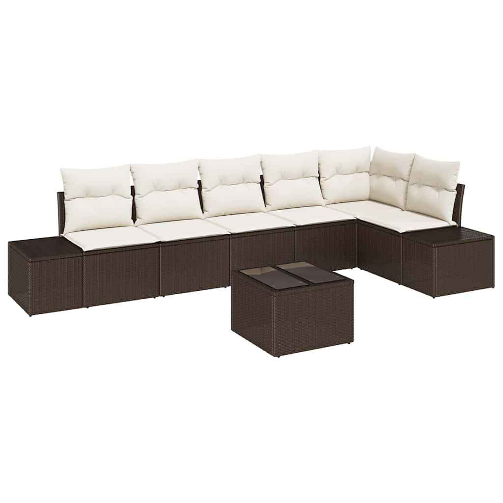 Gartensofa-set 7 stk. Braun und Creme Poly-Rattan