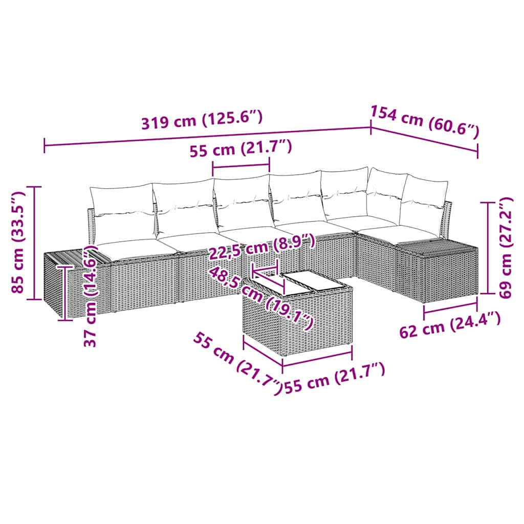 Gartensofa-set 7 stk. Braun und Creme Poly-Rattan