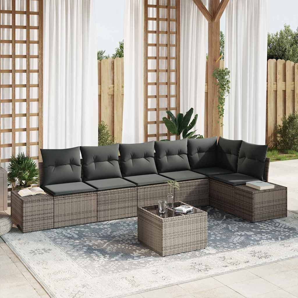 Gartensofa-set 7 stk. Grau Poly-Rattan