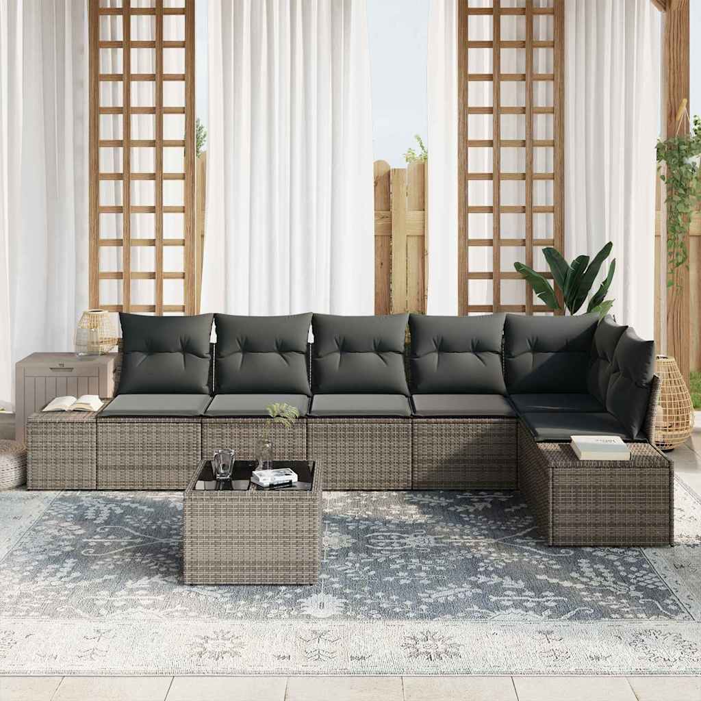 Gartensofa-set 7 stk. Grau Poly-Rattan