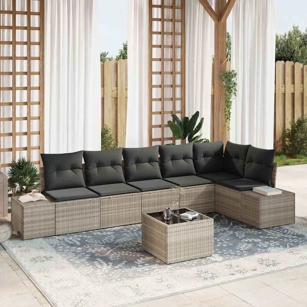 Gartensofa-set 7 stk. Hellgrau Poly-Rattan