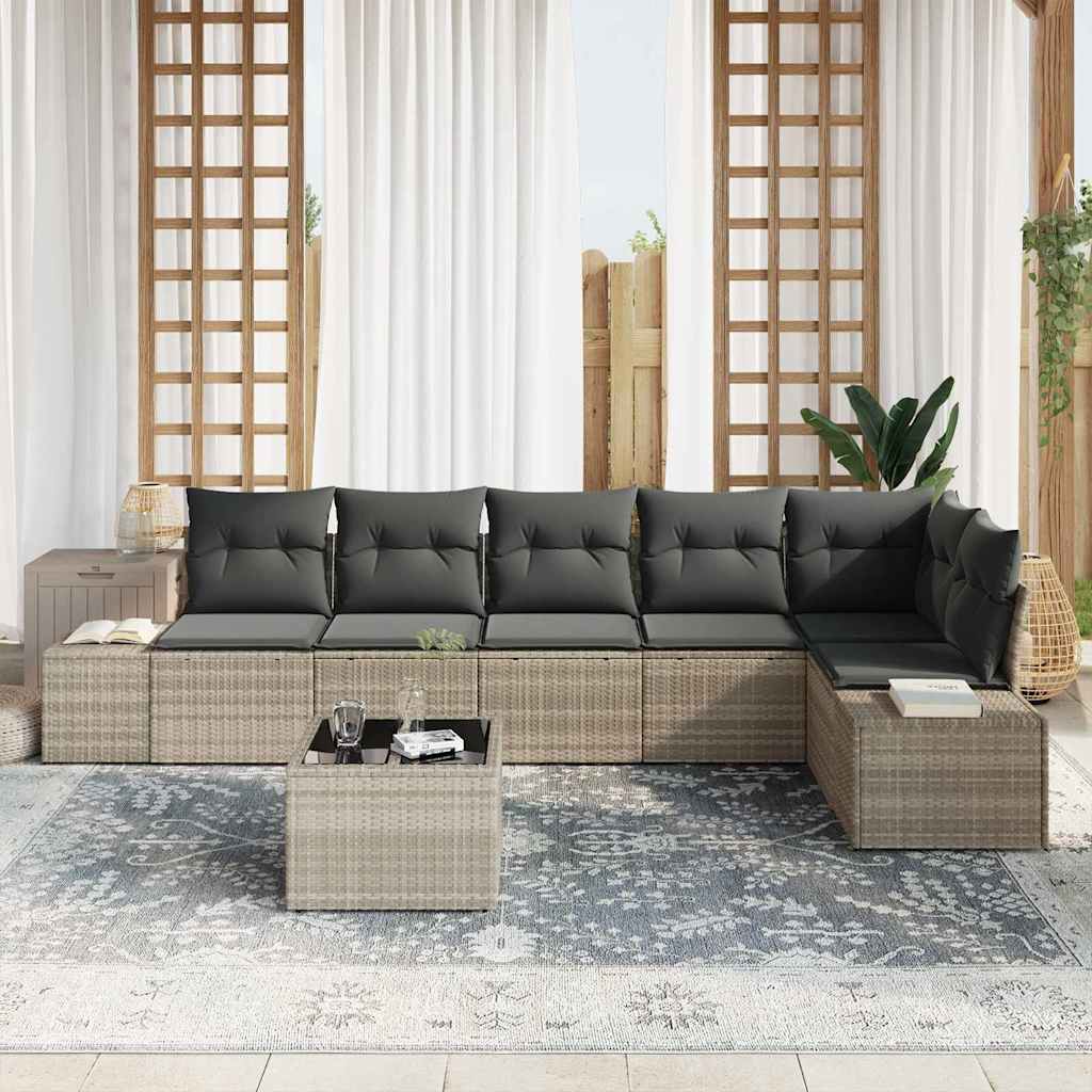 Gartensofa-set 7 stk. Hellgrau Poly-Rattan