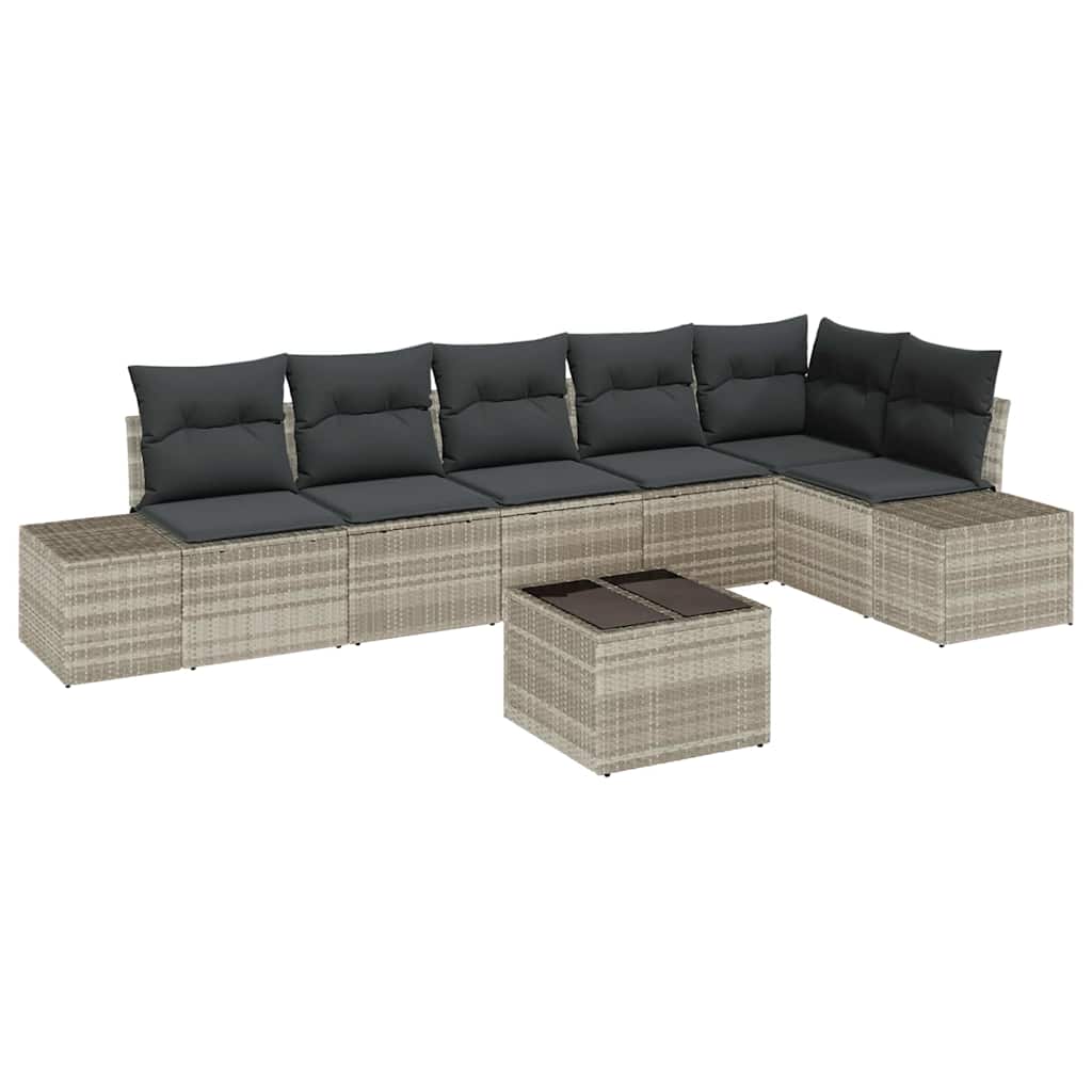 Gartensofa-set 7 stk. Hellgrau Poly-Rattan