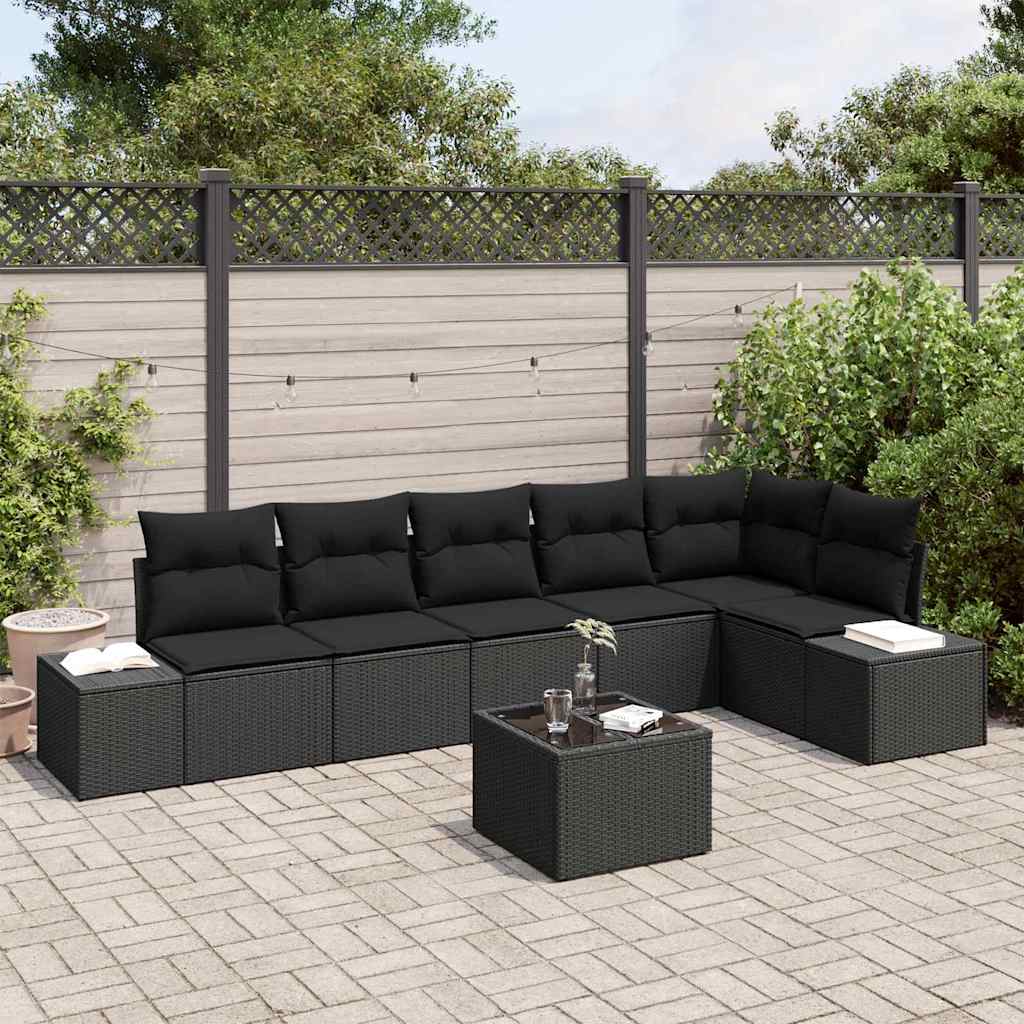 Gartensofa-set 7 stk. Schwarz Poly-Rattan