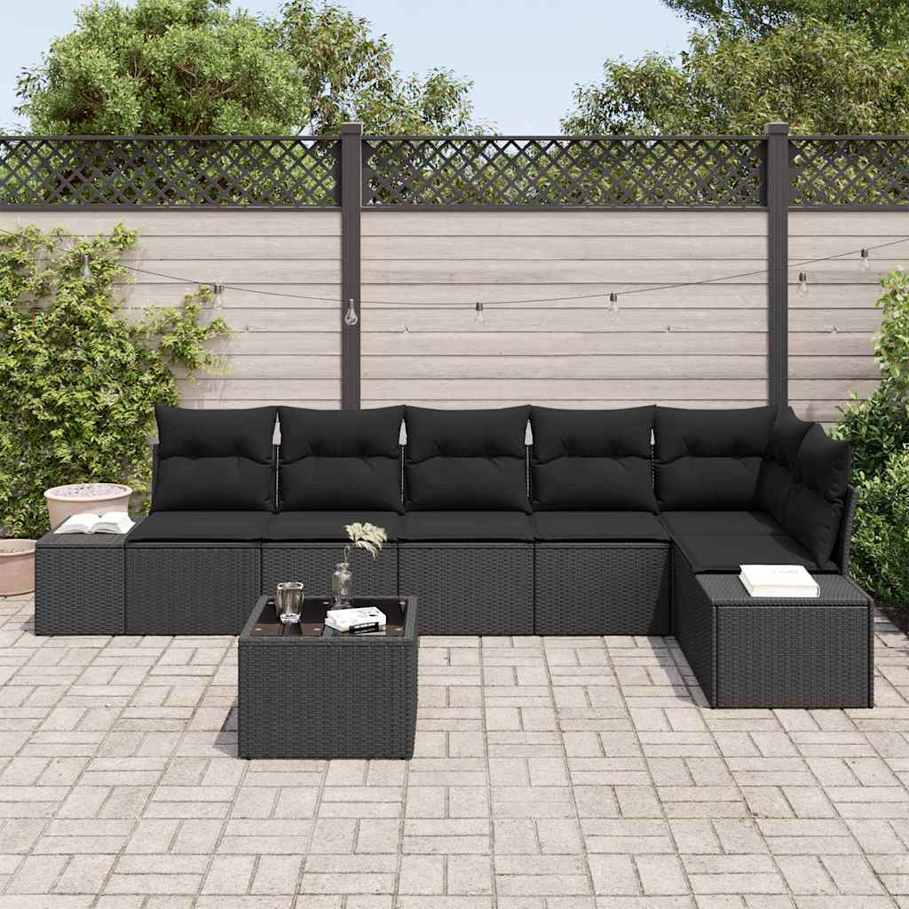 Gartensofa-set 7 stk. Schwarz Poly-Rattan