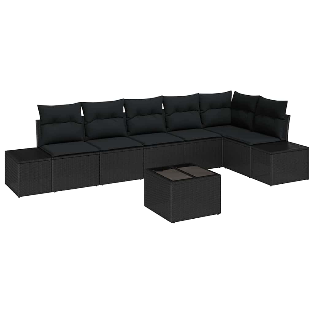 Gartensofa-set 7 stk. Schwarz Poly-Rattan