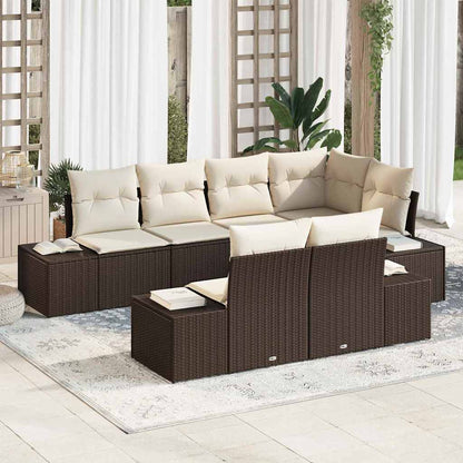 Gartensofa-set 7 stk. Braun und Creme Poly-Rattan