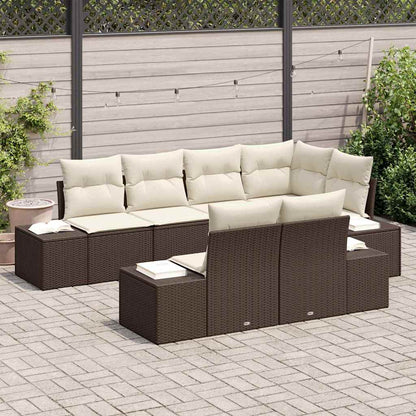 Gartensofa-set 7 stk. Braun und Creme Poly-Rattan