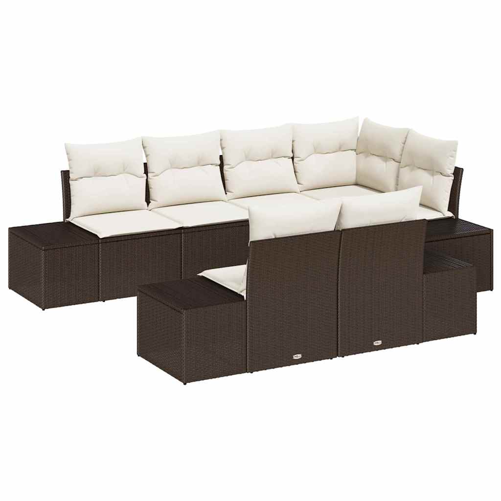 Gartensofa-set mit Kissen 7 pcs Braun und Creme Poly-Rattan