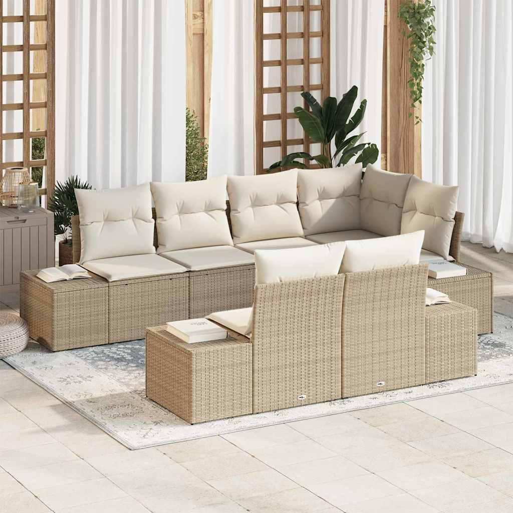 Gartensofa-set 7 stk. Beige und Creme Poly-Rattan