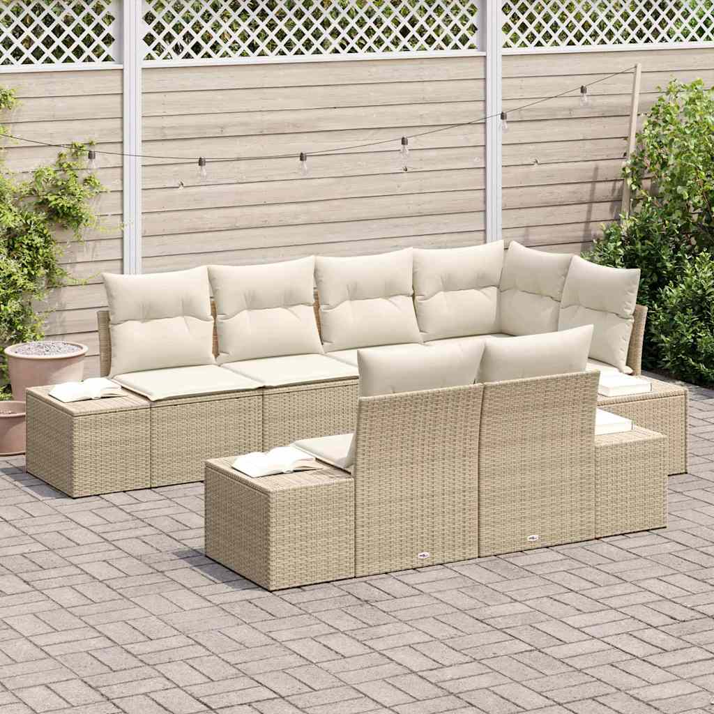Gartensofa-set 7 stk. Beige und Creme Poly-Rattan