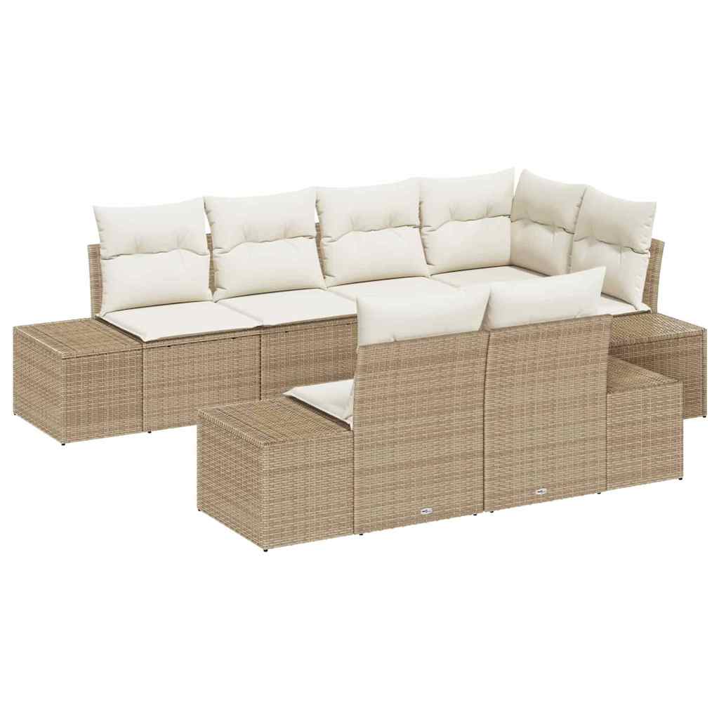 Gartensofa-set 7 stk. Beige und Creme Poly-Rattan