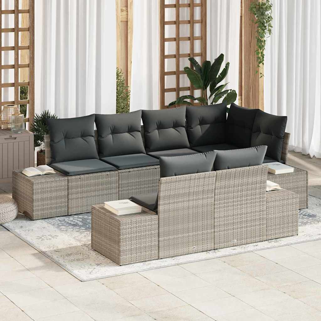 Gartensofa-set 7 stk. Hellgrau Poly-Rattan