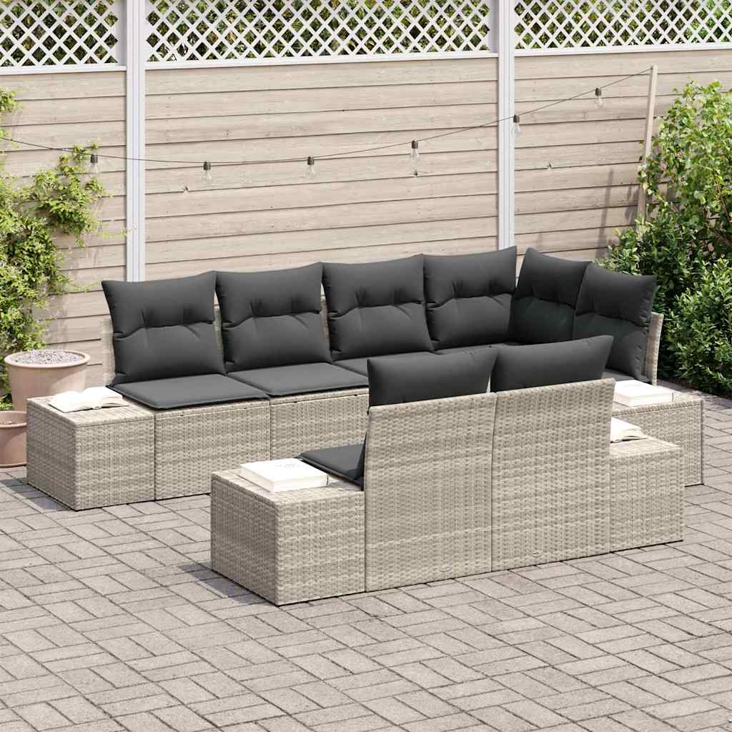 Gartensofa-set 7 stk. Hellgrau Poly-Rattan